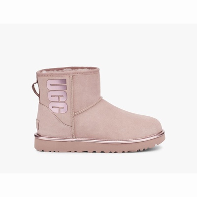 Botas UGG Classic Mini Rubber Logo Mulher Rosa Metal | PT-AZLMP